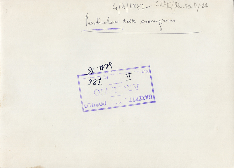 4/3/1947. Particolare delle esecuzioni
GDP II/blu_726D/24
Timbro: Gazzetta del Popolo ARCHIVIO Sez. II N. 726 Sett. 76