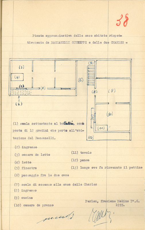 Pianta delle case abitate da Giuseppe Baccanelli e da Lucia ed Elvira Charles