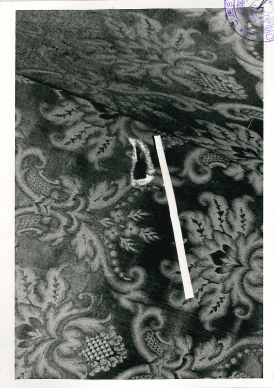 Particolare di macchia rosso-cupo sul divano nell’abitazione della famiglia Perseghin-Birro