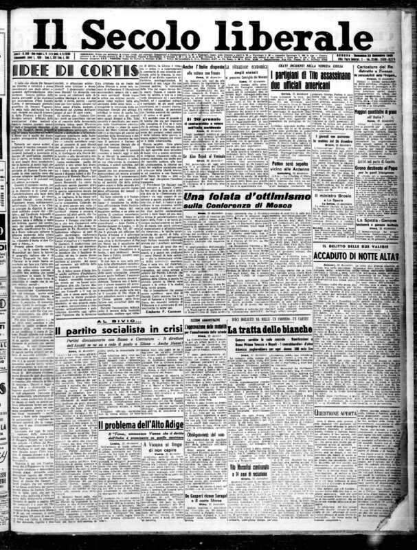 *Il delitto delle due valigie. Accaduto di notte alta? *, «Il Secolo liberale», 23 dicembre 1945, p. 1