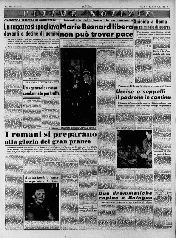*Uccise e seppellì il padrone in cantina*, «La Nuova Stampa», 16-17 aprile 1954, p. 7. 