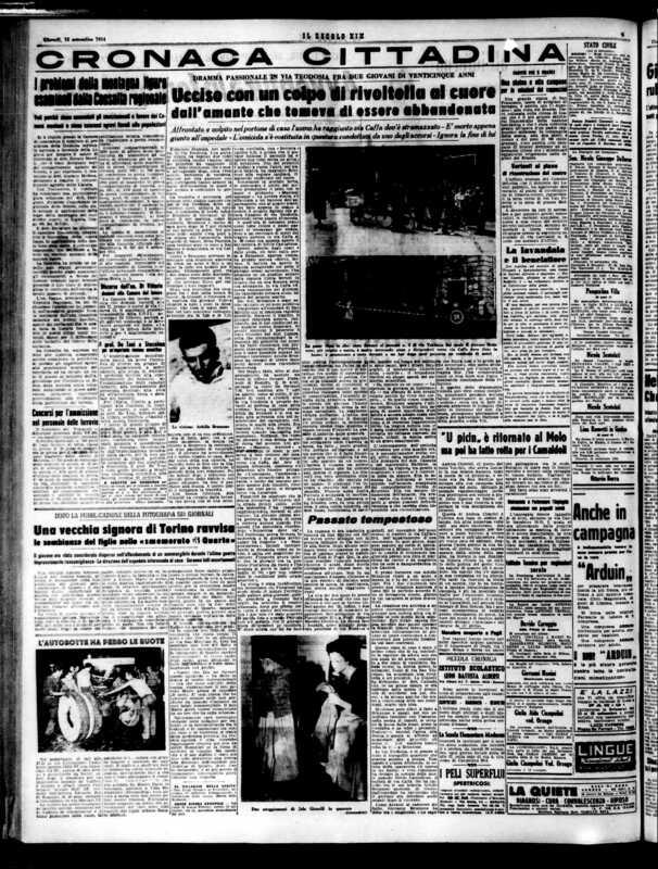*Ucciso con un colpo di rivoltella al cuore dall’amante che temeva di essere abbandonata*, «Il Secolo XIX», 16 settembre 1954, “Cronaca cittadina”, p. 4