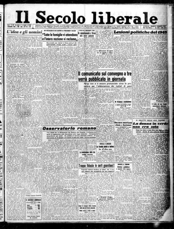 *Il delitto delle due valigie. La donna in verde non era sola*, «Il Secolo liberale», 27 dicembre 1945, p. 1