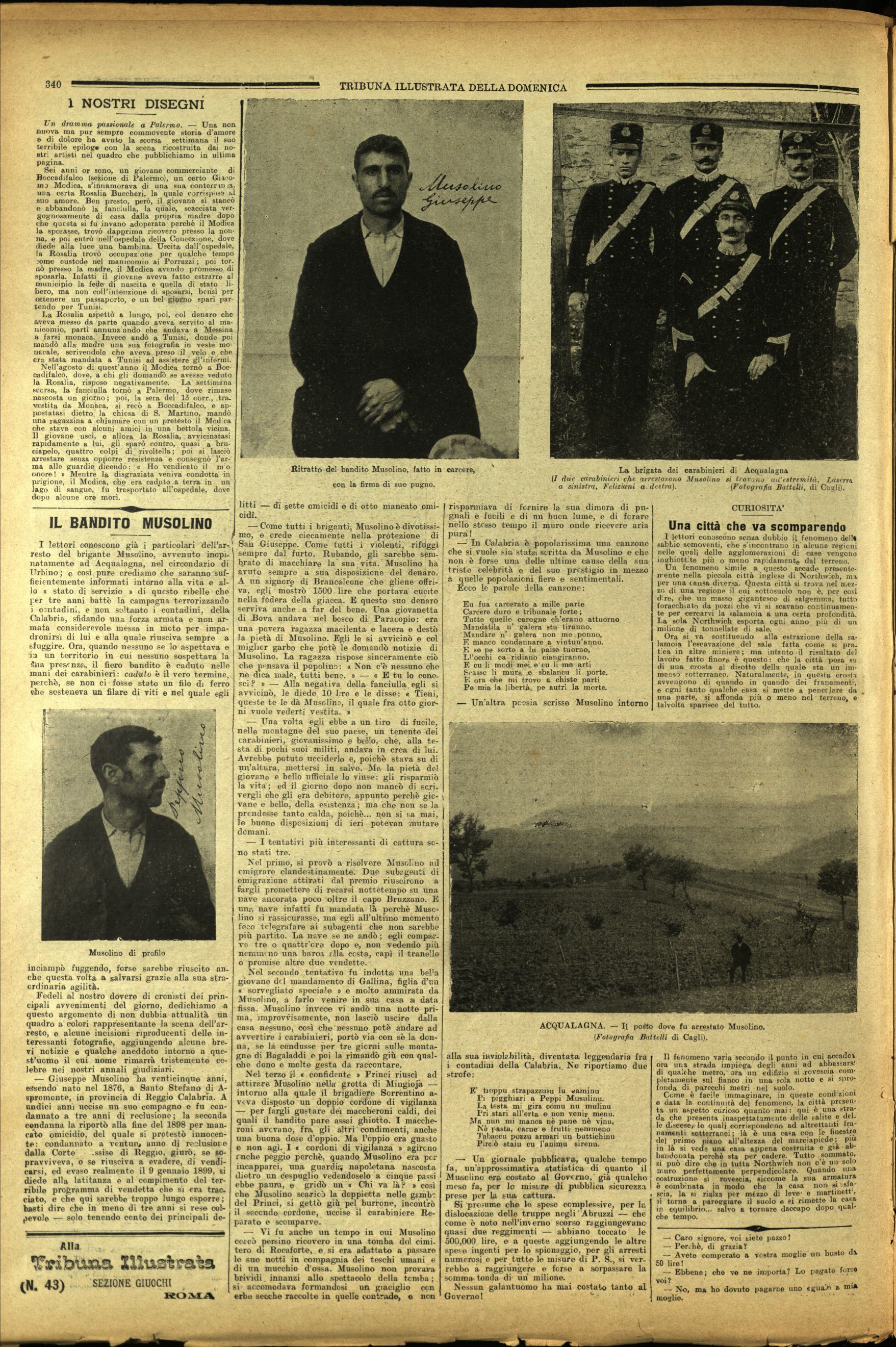 Quattro immagini attinenti all'arresto di Giuseppe Musolino