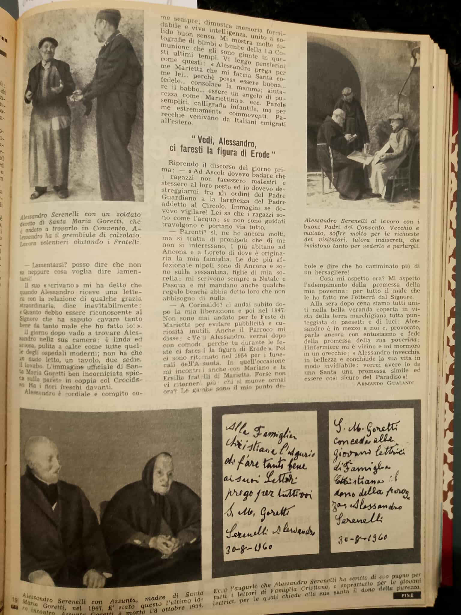 Reportage di un incontro con Alessandro Serenelli, l'assassino pentito e devoto di Santa Maria Goretti