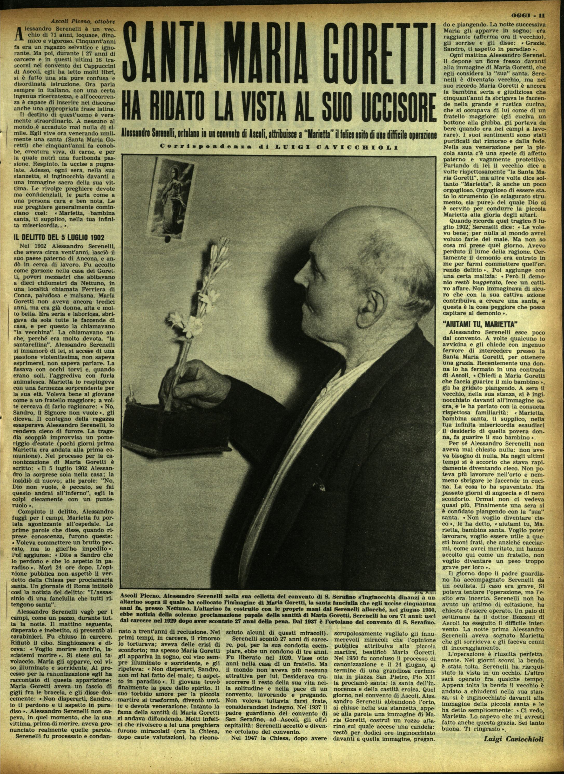 Alessandro Serenelli adora Santa Maria Goretti