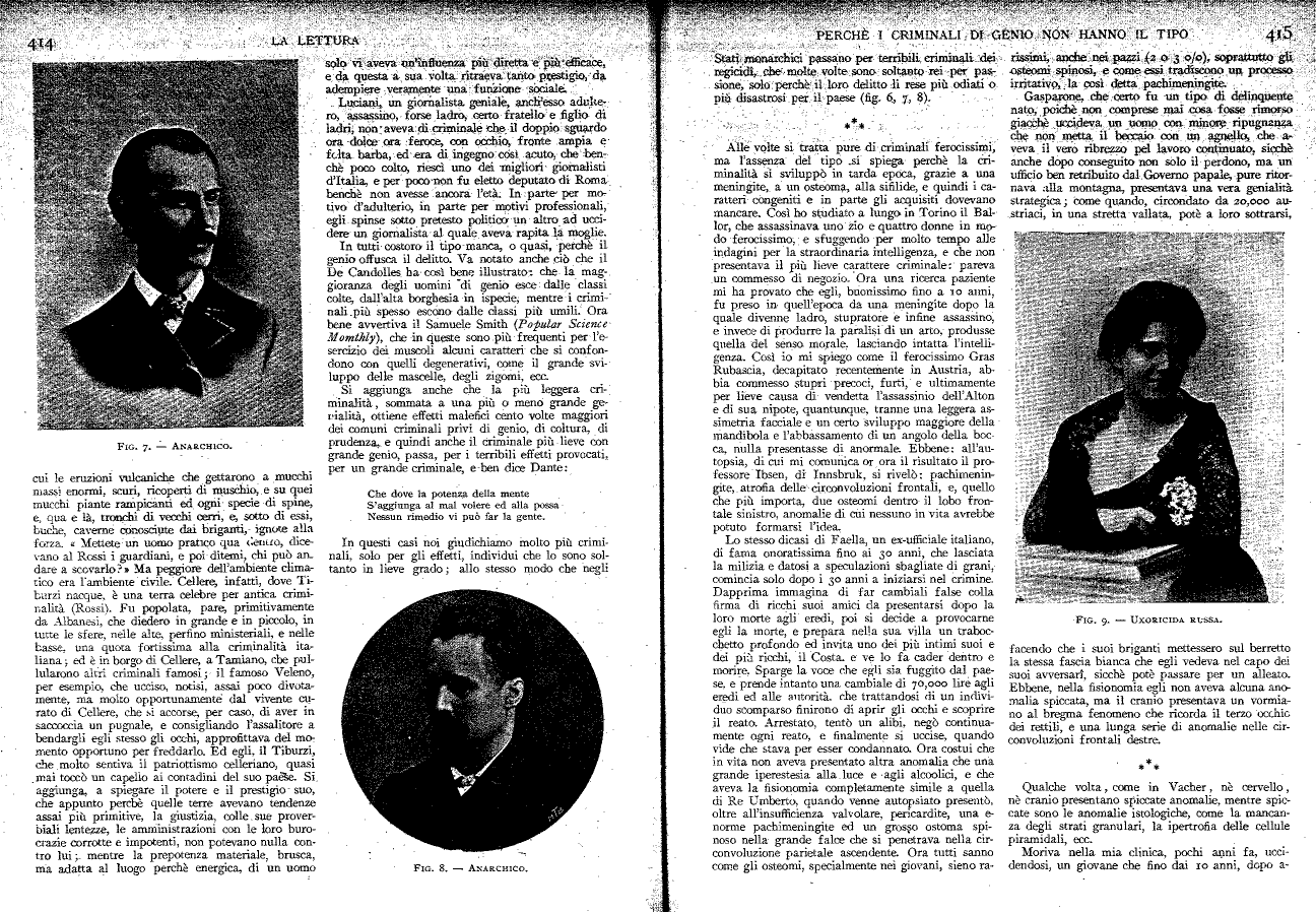 Ritratti di alcuni criminali che non presentano il tipo fisico esteriore postulato dalle teorie dell'antropologia criminale lombrosiana