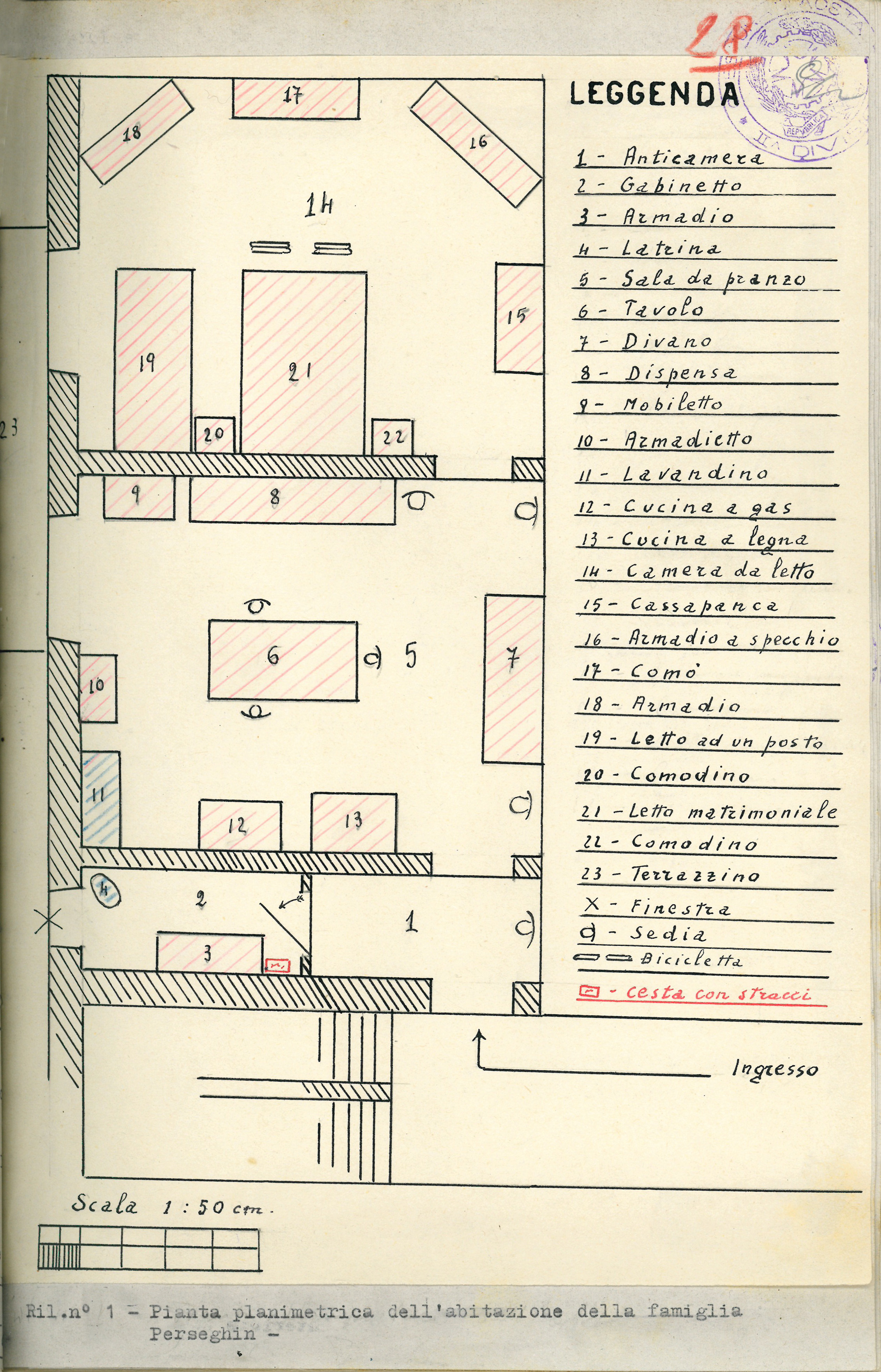 Pianta planimetrica dell’abitazione della famiglia Perseghin-Birro