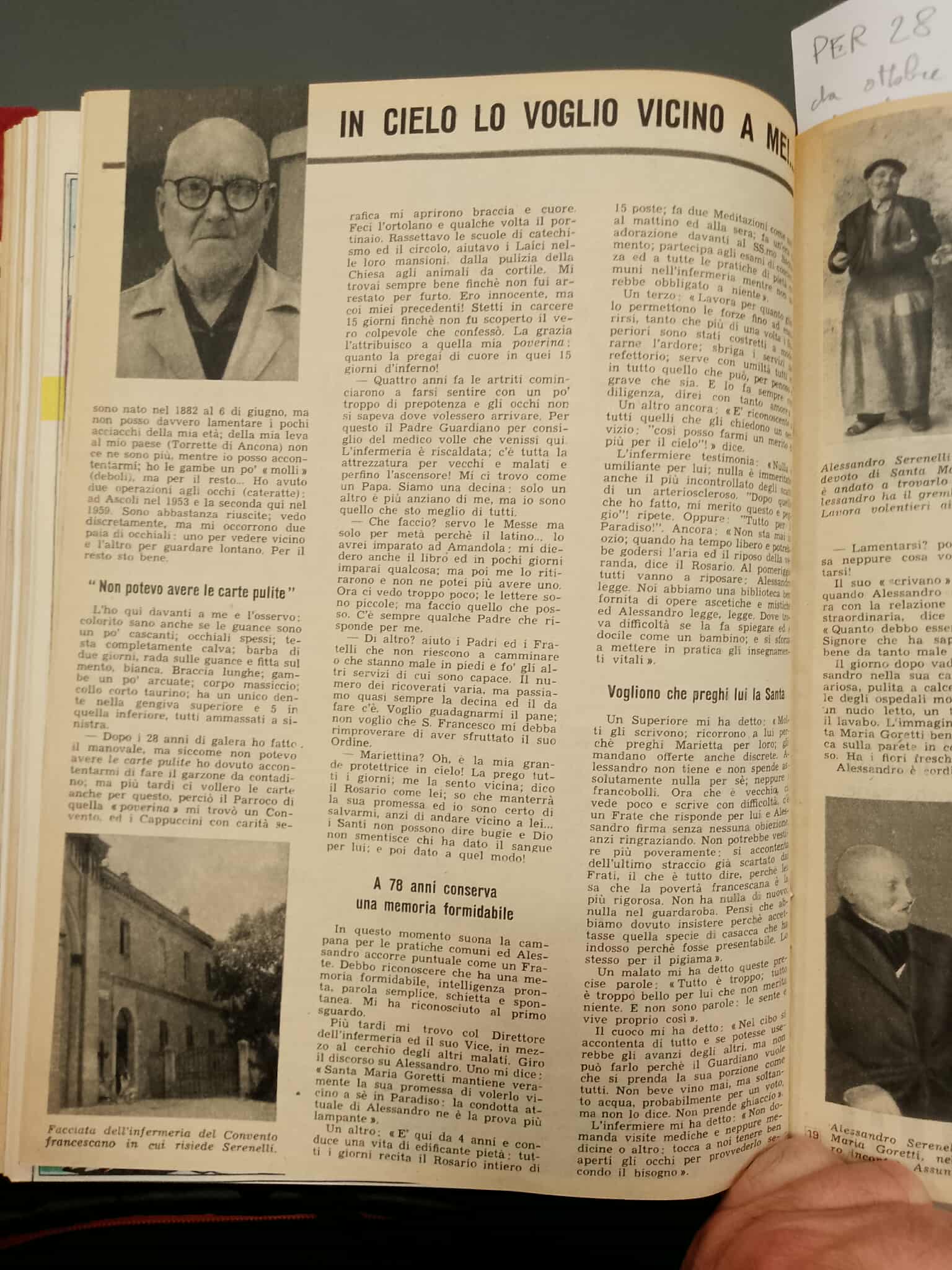 Reportage di un incontro con Alessandro Serenelli, l'assassino pentito e devoto di Santa Maria Goretti