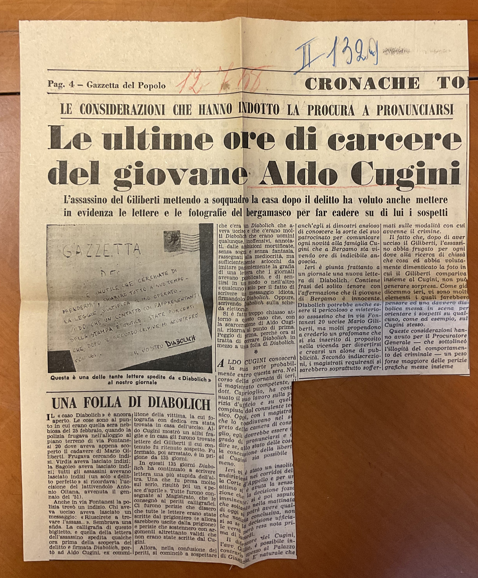 Le ultime ore di carcere del giovane Aldo Cugini