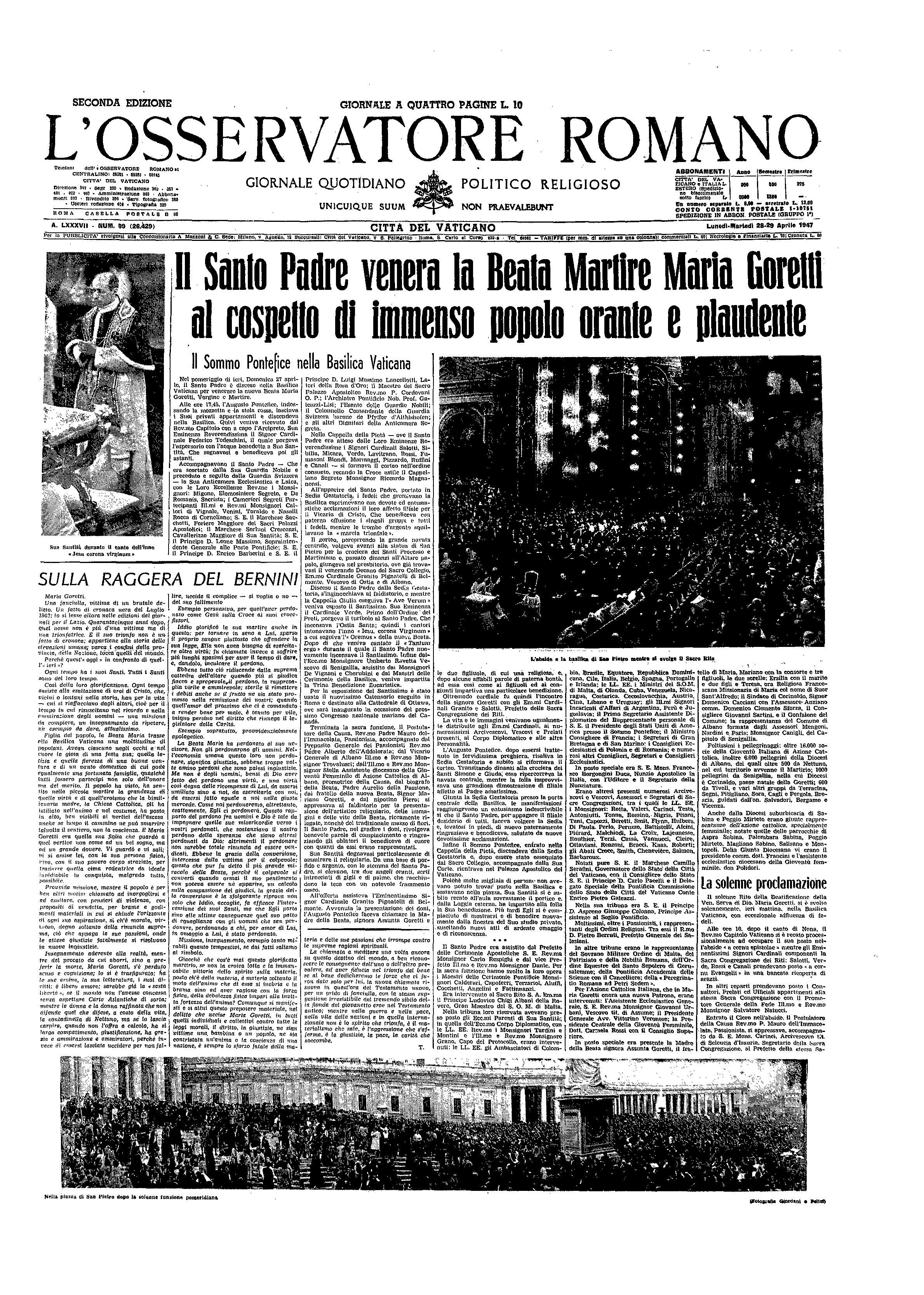 Il Santo Padre venera la Beata Martire Maria al cospetto di immenso popolo orante e plaudente