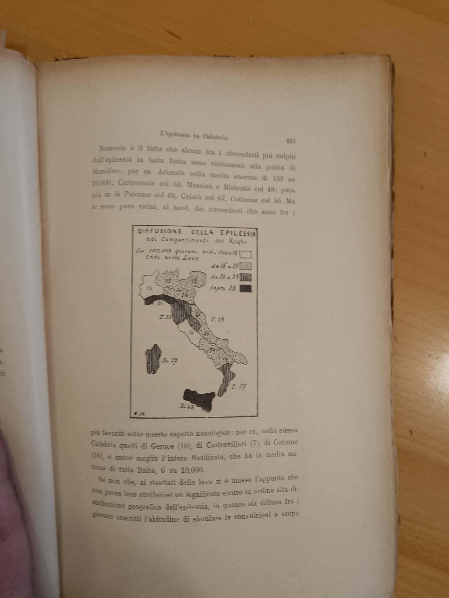 Diffusione geografica dell'epilessia nelle aree amministrative del Regno d'Italia