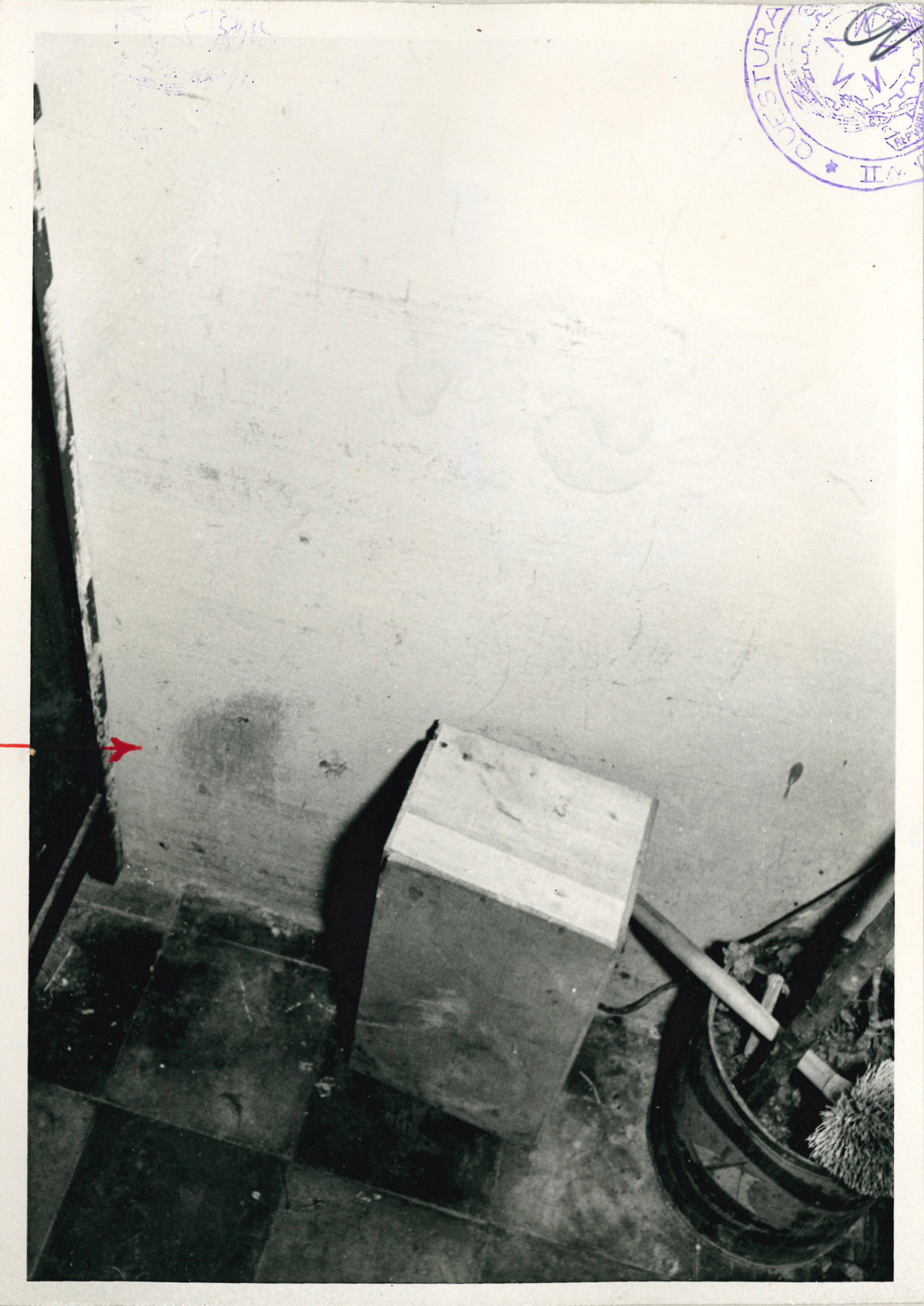 Particolare di macchia rossastra sulla parete sinistra del gabinetto nell’abitazione della famiglia Perseghin-Birro