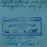 Biglietto autografo di Rina Fort consegnato a un fotografo